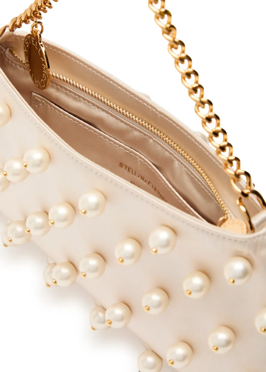 Falabella mini faux pearl-embellished satin shoulder bag