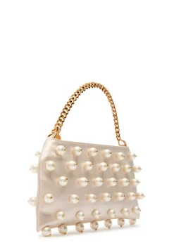 Falabella mini faux pearl-embellished satin shoulder bag
