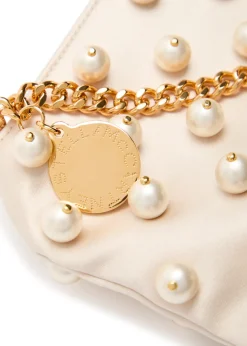 Falabella mini faux pearl-embellished satin shoulder bag