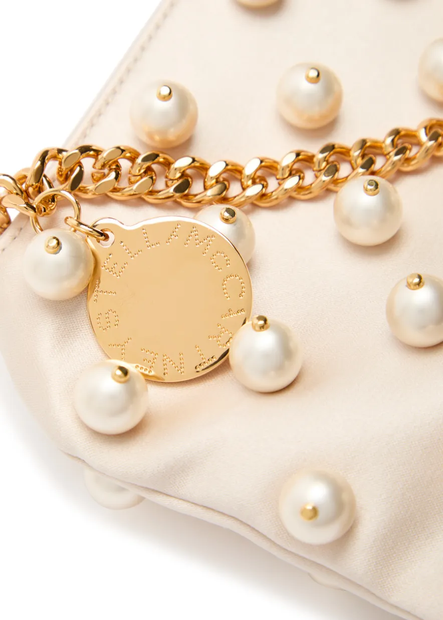 Falabella mini faux pearl-embellished satin shoulder bag