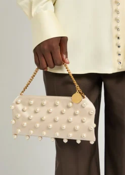 Falabella mini faux pearl-embellished satin shoulder bag