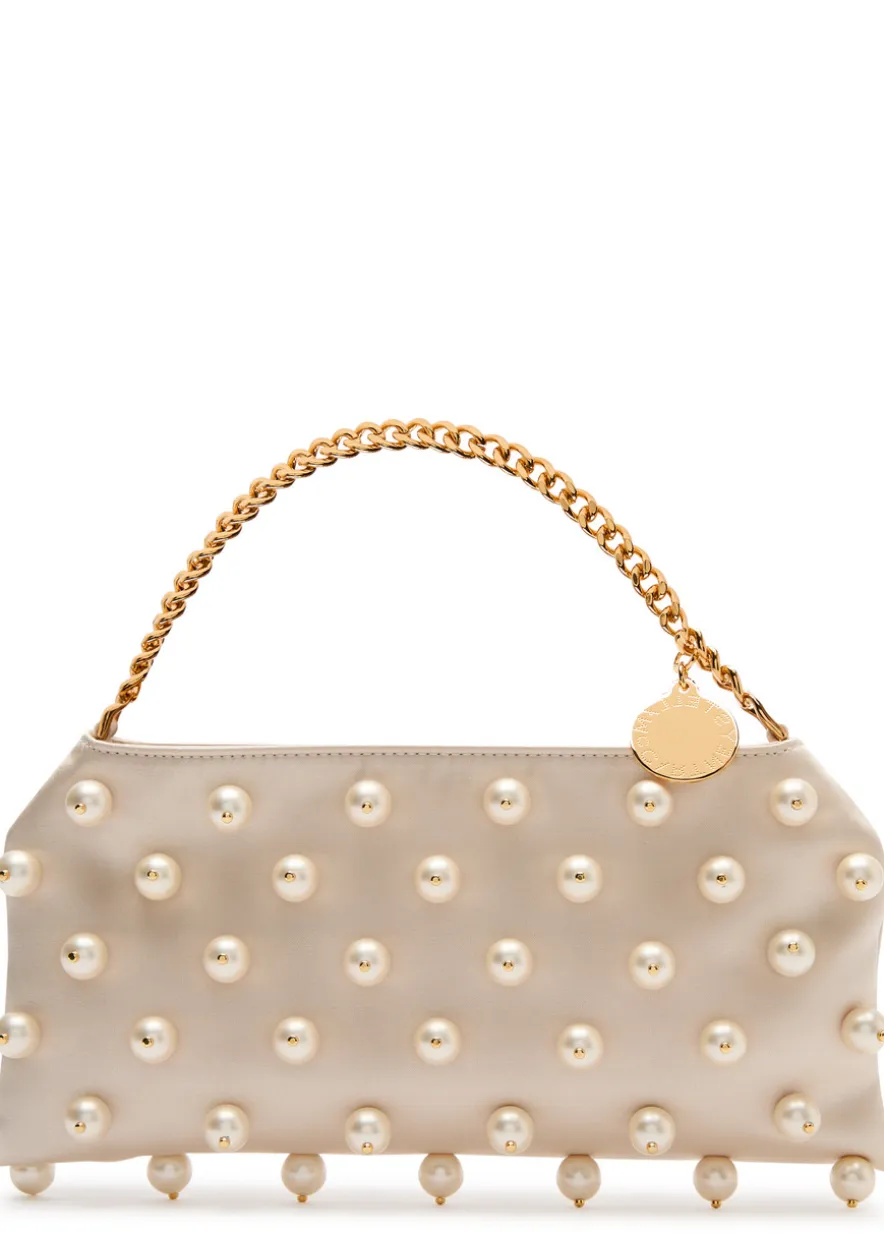 Falabella mini faux pearl-embellished satin shoulder bag