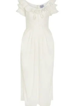 Falbala embroidered cotton midi dress