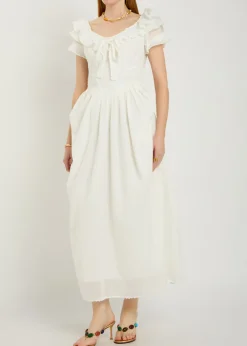 Falbala embroidered cotton midi dress