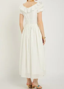 Falbala embroidered cotton midi dress