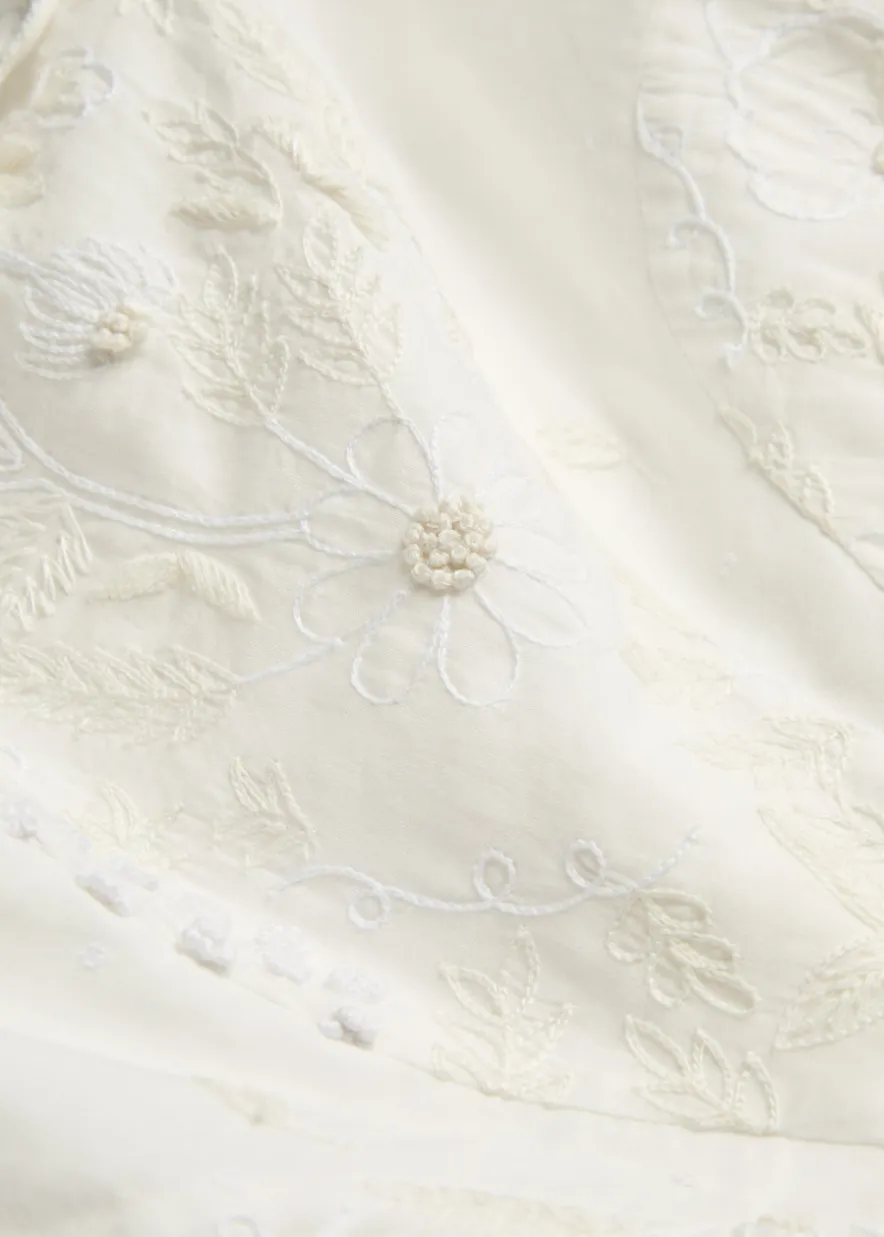 Falbala embroidered cotton midi dress