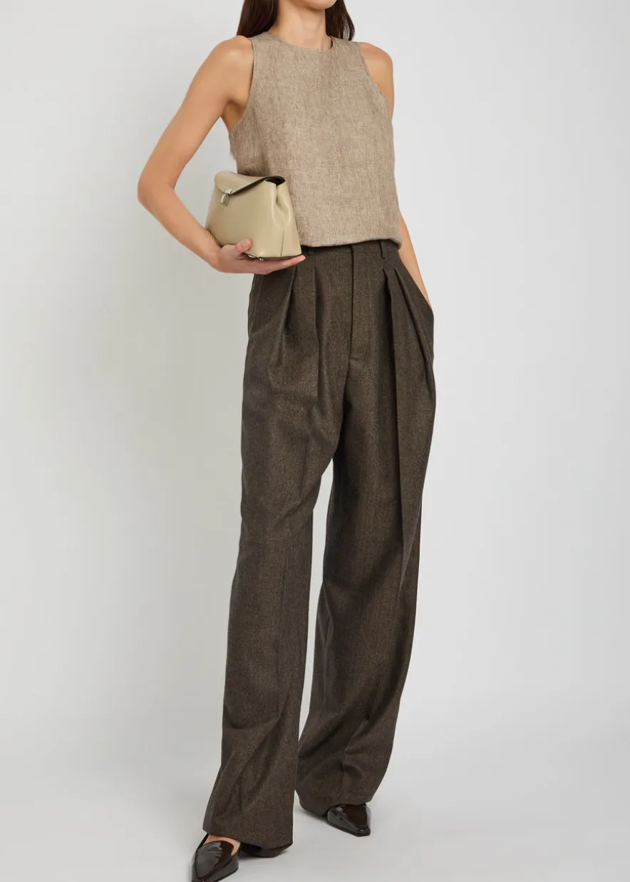 Faux leather panel linen top