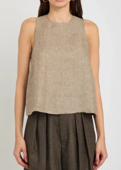 Faux leather panel linen top