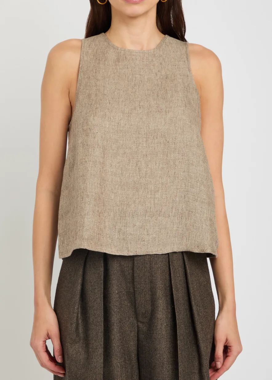 Faux leather panel linen top