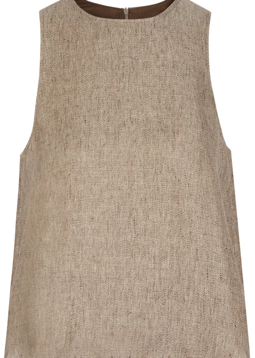 Faux leather panel linen top