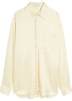 Faux pearl-embellished satin shirt