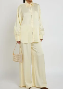 Faux pearl-embellished satin shirt