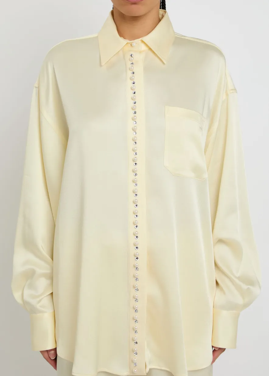 Faux pearl-embellished satin shirt