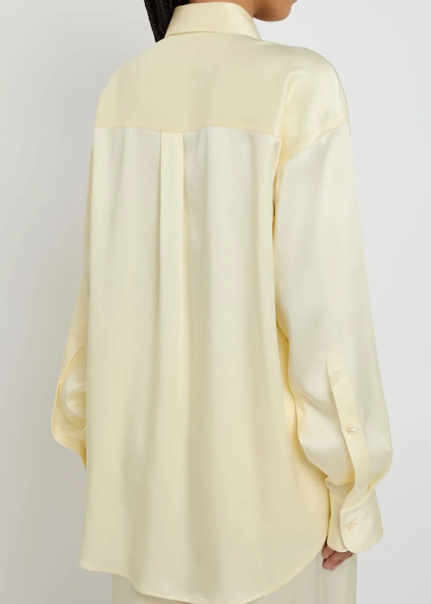 Faux pearl-embellished satin shirt