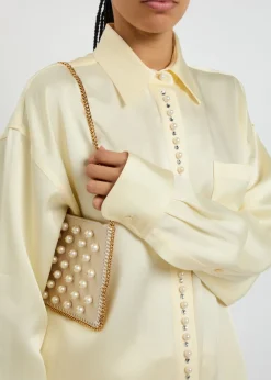 Faux pearl-embellished satin shirt