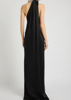 Faux pearl-embellished satin gown