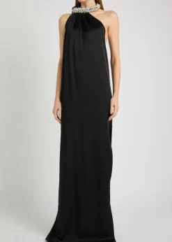 Faux pearl-embellished satin gown
