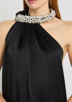 Faux pearl-embellished satin gown