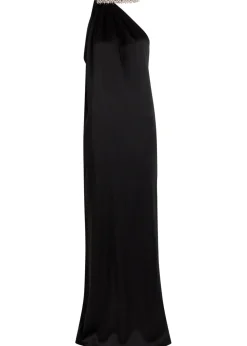 Faux pearl-embellished satin gown