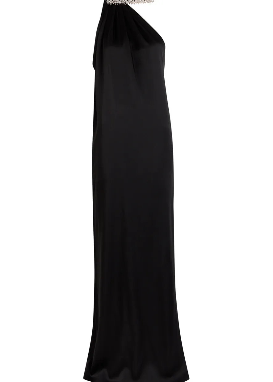Faux pearl-embellished satin gown