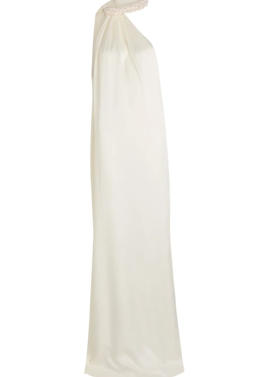 Faux pearl-embellished satin gown