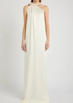 Faux pearl-embellished satin gown