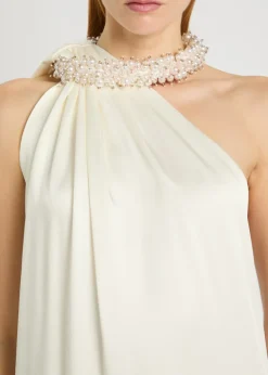 Faux pearl-embellished satin gown