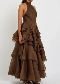 Fayette halterneck ruffled chiffon gown