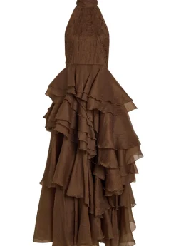 Fayette halterneck ruffled chiffon gown