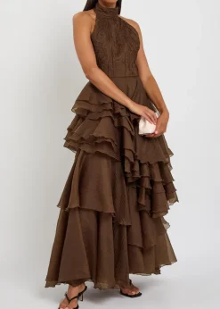 Fayette halterneck ruffled chiffon gown