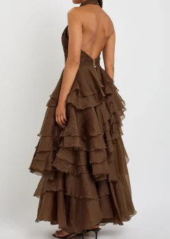 Fayette halterneck ruffled chiffon gown