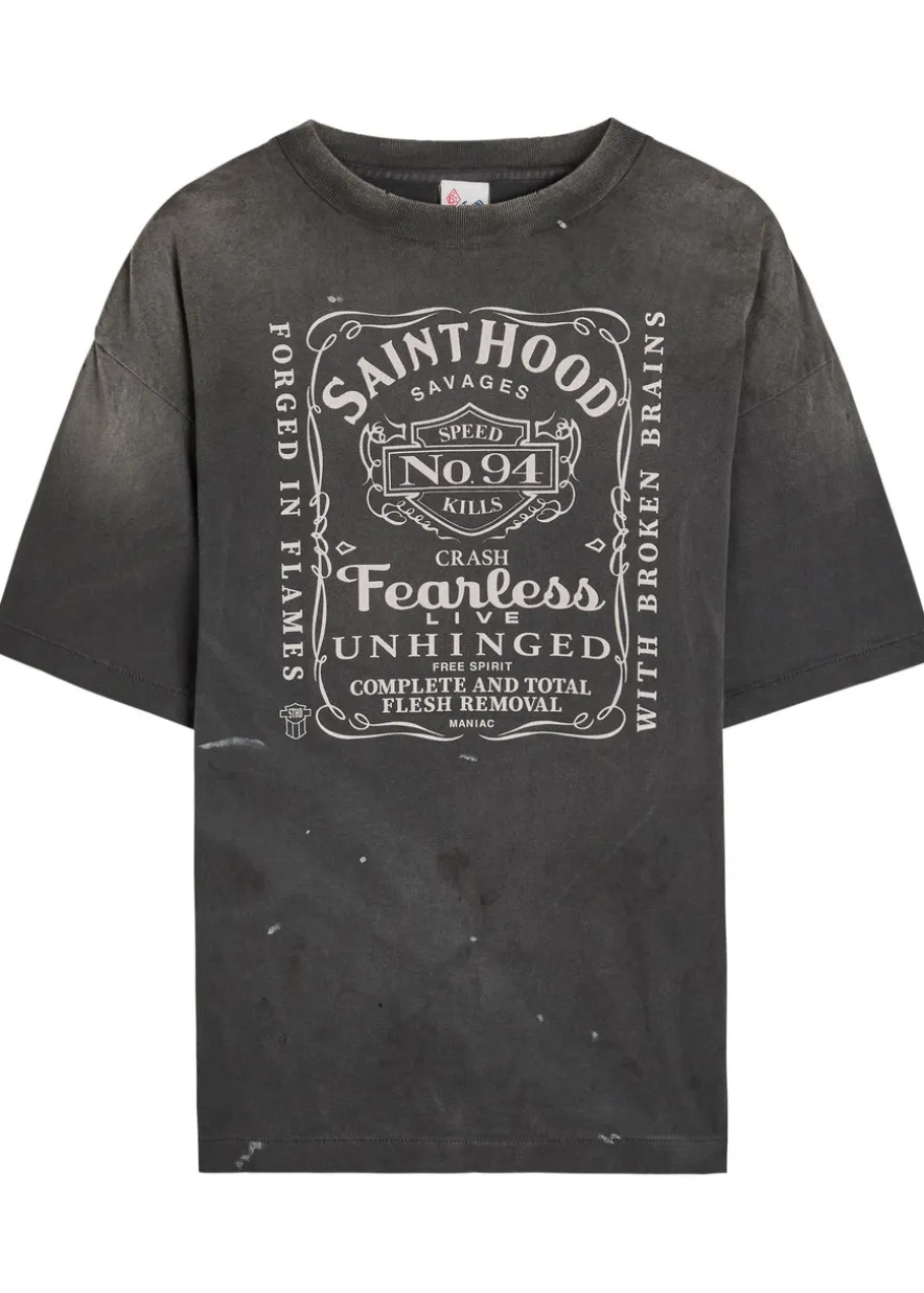 Fearless printed distressed cotton T-shirt