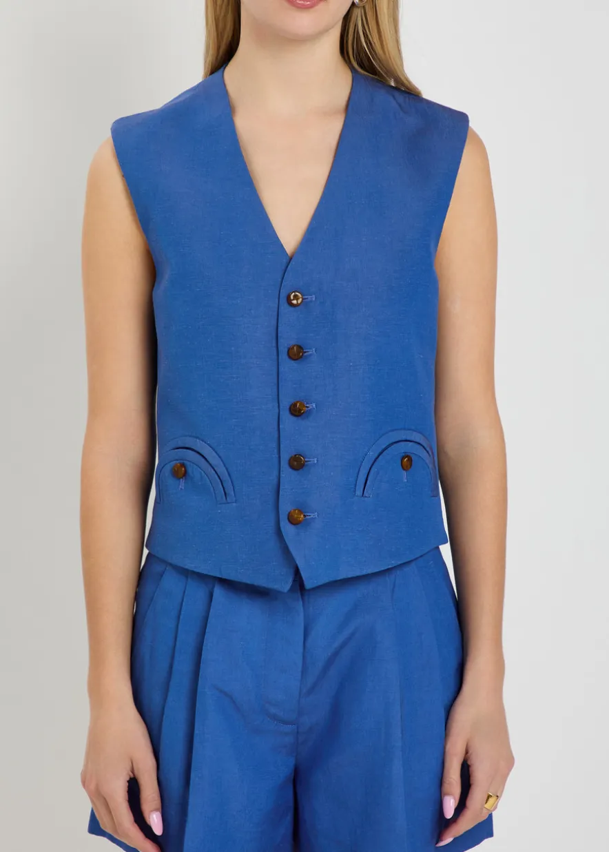 Feral silk and linen-blend vest