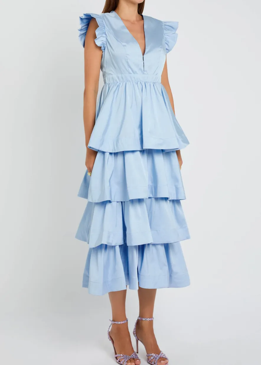Feria tiered taffeta midi dress
