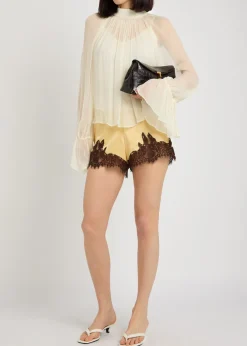 Fern lace-trim satin shorts