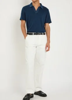 Fine-knit ribbed cotton polo shirt