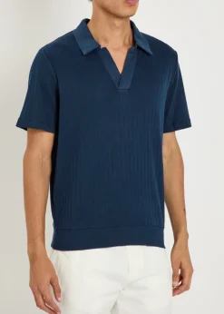 Fine-knit ribbed cotton polo shirt