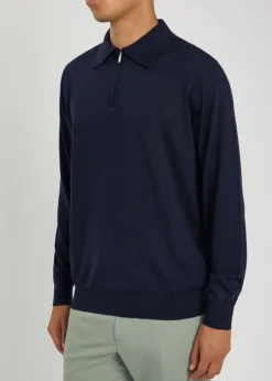 Fine-knit wool-blend polo shirt