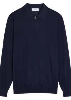 Fine-knit wool-blend polo shirt