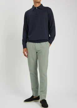 Fine-knit wool-blend polo shirt