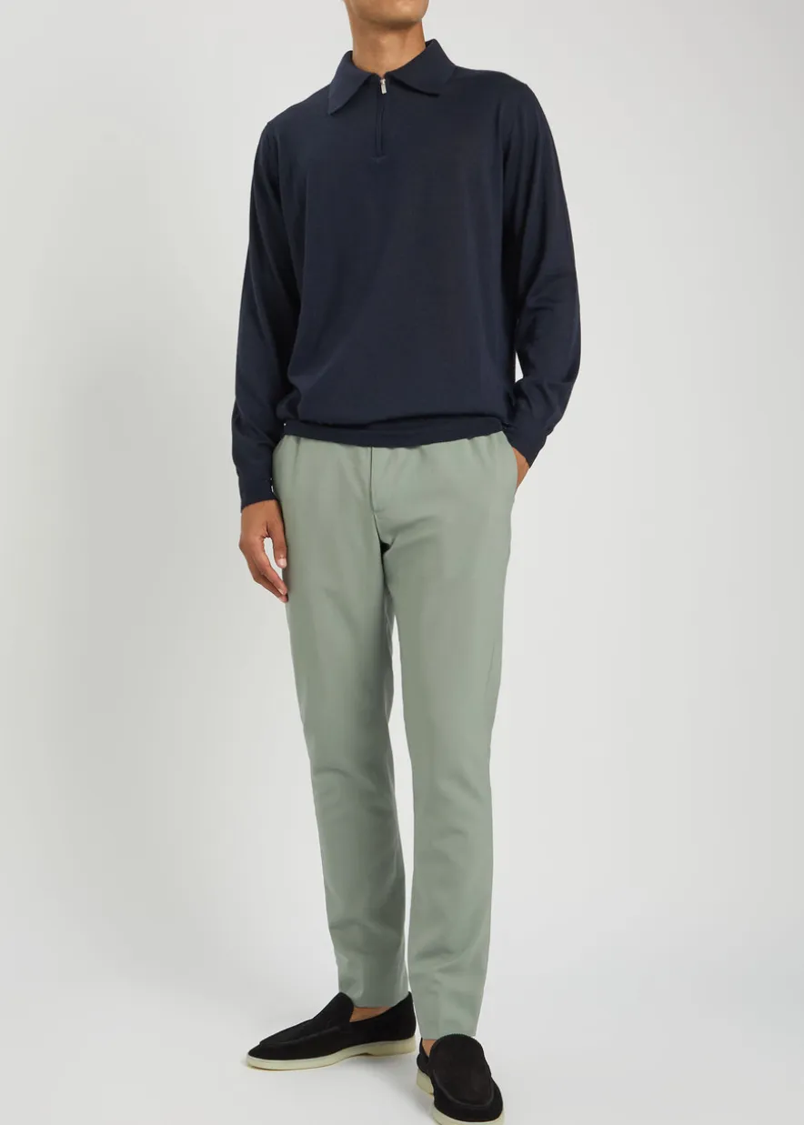 Fine-knit wool-blend polo shirt