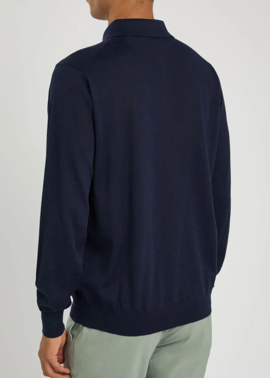 Fine-knit wool-blend polo shirt