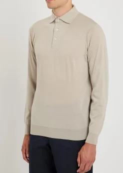 Fine-knit wool polo shirt