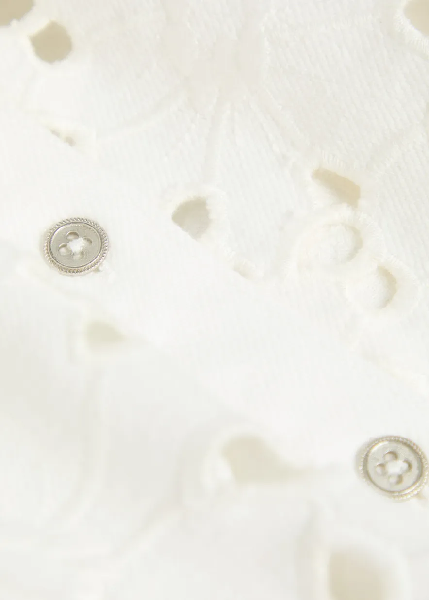 Finely cutwork embroidered denim shirt