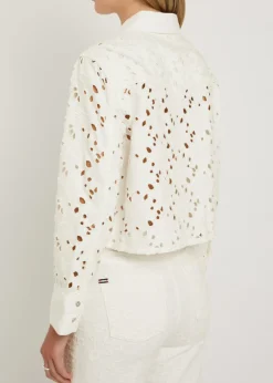 Finely cutwork embroidered denim shirt