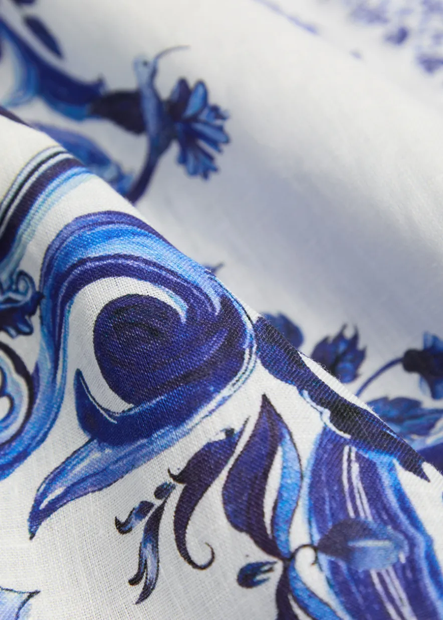 Finely printed linen mini shirt dress