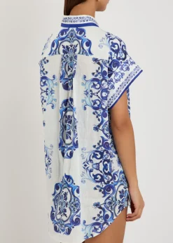Finely printed linen mini shirt dress