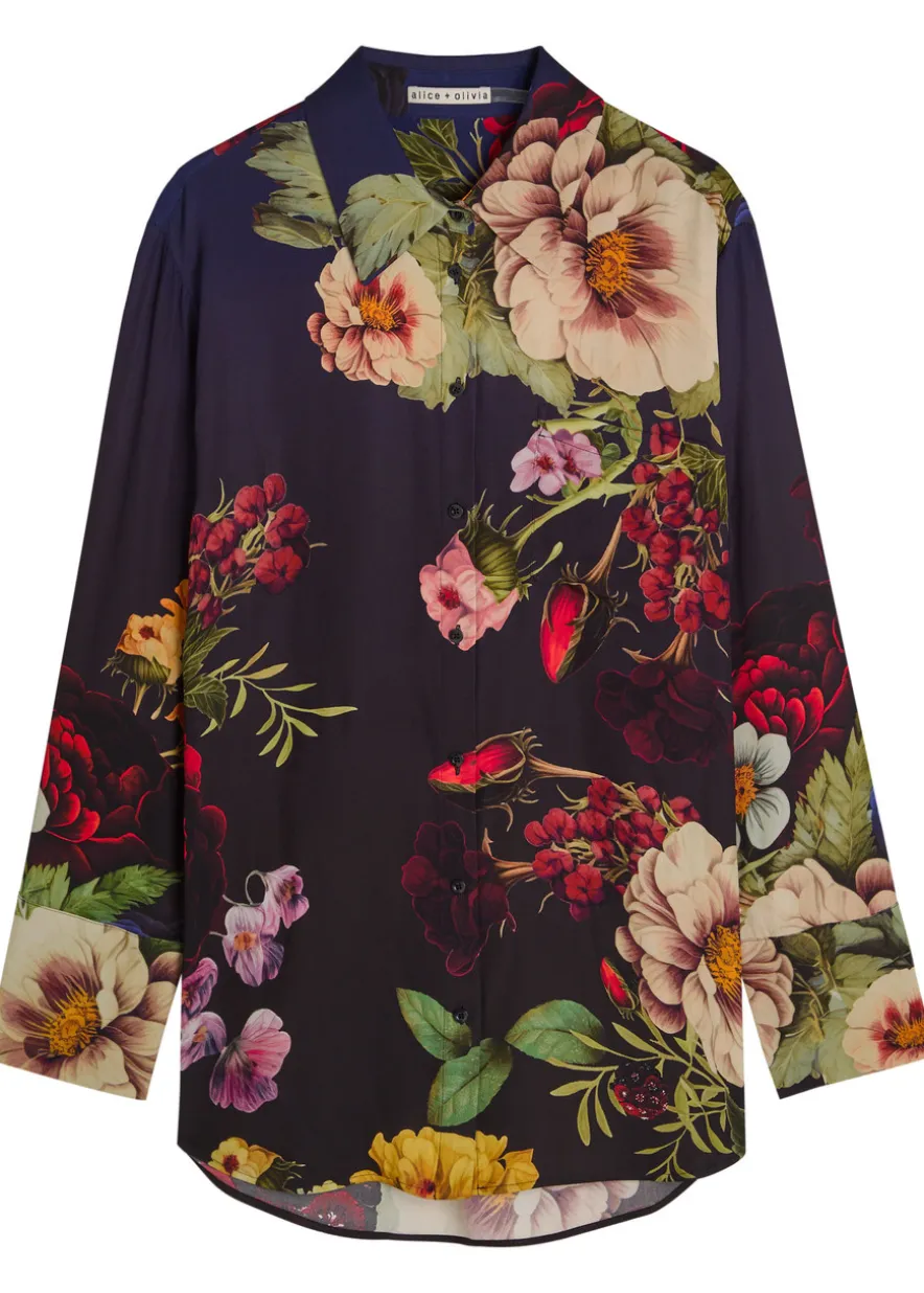 Finley floral-print satin shirt