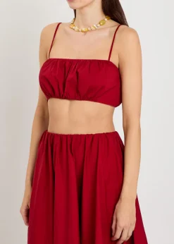 Fiore gathered stretch-cotton poplin crop top