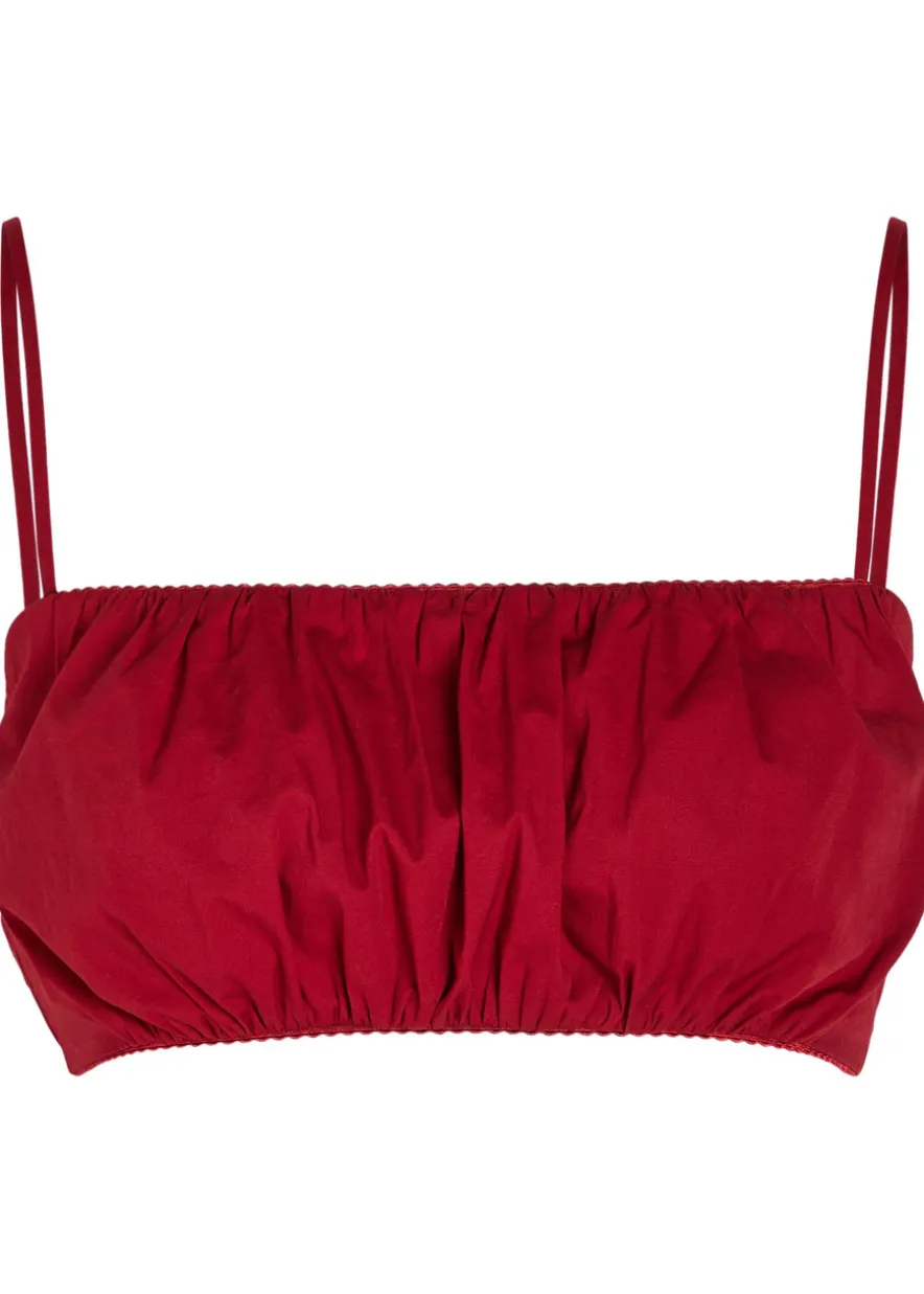 Fiore gathered stretch-cotton poplin crop top